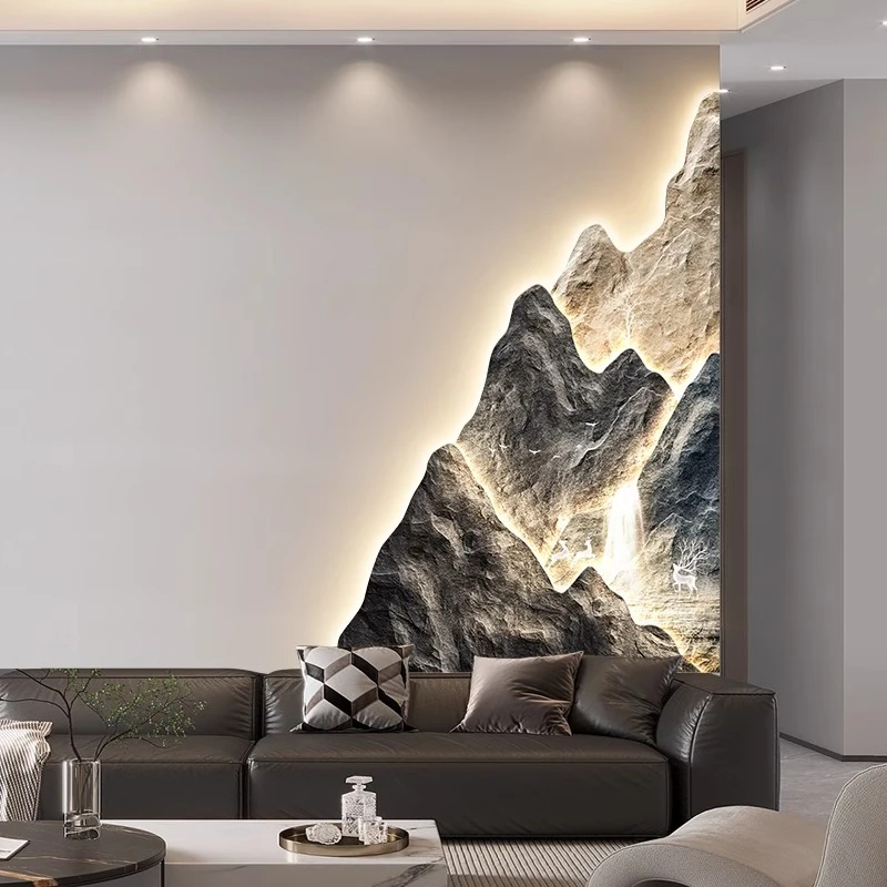 大气轻奢背有靠山客厅装饰画流水生财沙发背景墙挂画玄关山水壁画