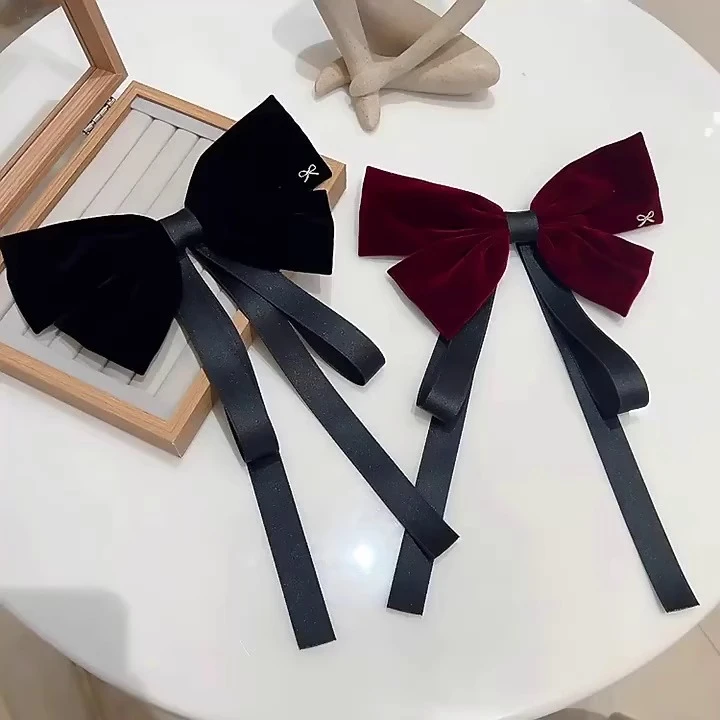 香奶奶赫本风氛围感发饰优雅丝绒大蝴蝶结发夹后脑勺发卡