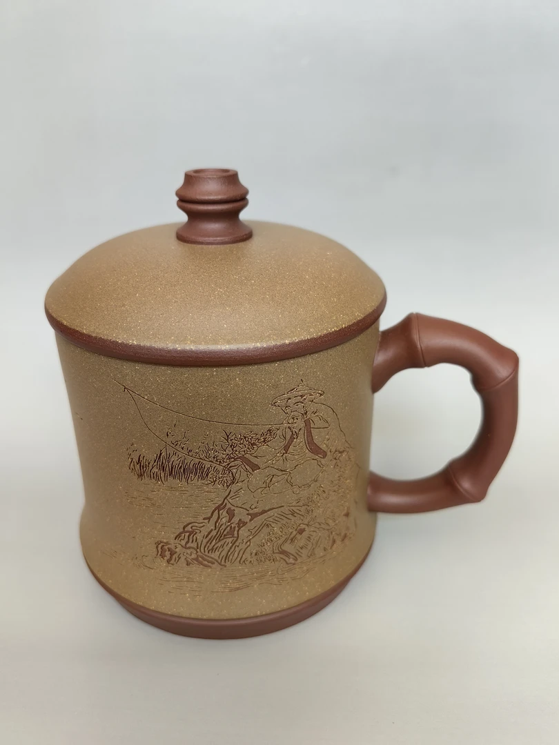 寒江精美独钓杯.采用宜兴优质双色泥制作紫砂杯水杯带盖办公杯