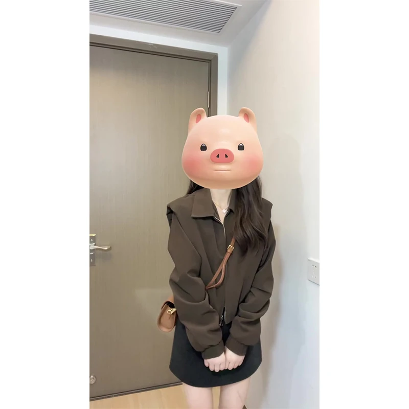 外套女士春秋季新款复古翻领慵懒风拉链休闲小众宽松显瘦长袖上衣