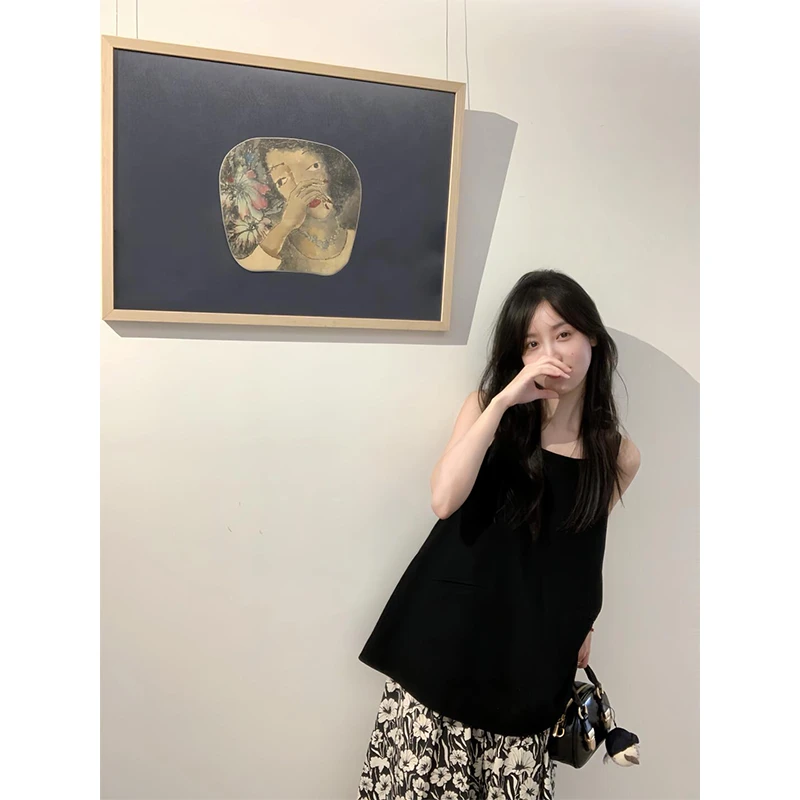 时尚穿搭女夏季方领无袖宽松显瘦百搭小众法式上衣轻奢气质半身裙