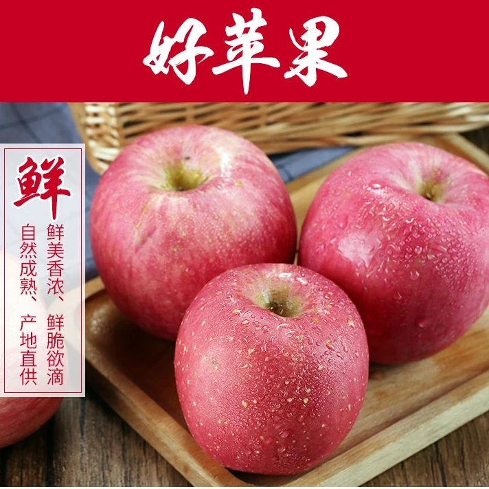 山东烟台红富士条纹红苹果脆甜新鲜香甜水果不打蜡带皮吃包邮