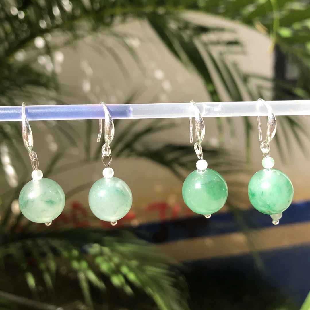 非洲翠耳坠玉石耳环独龙玉12m圆珠耳坠一对自然光无美颜