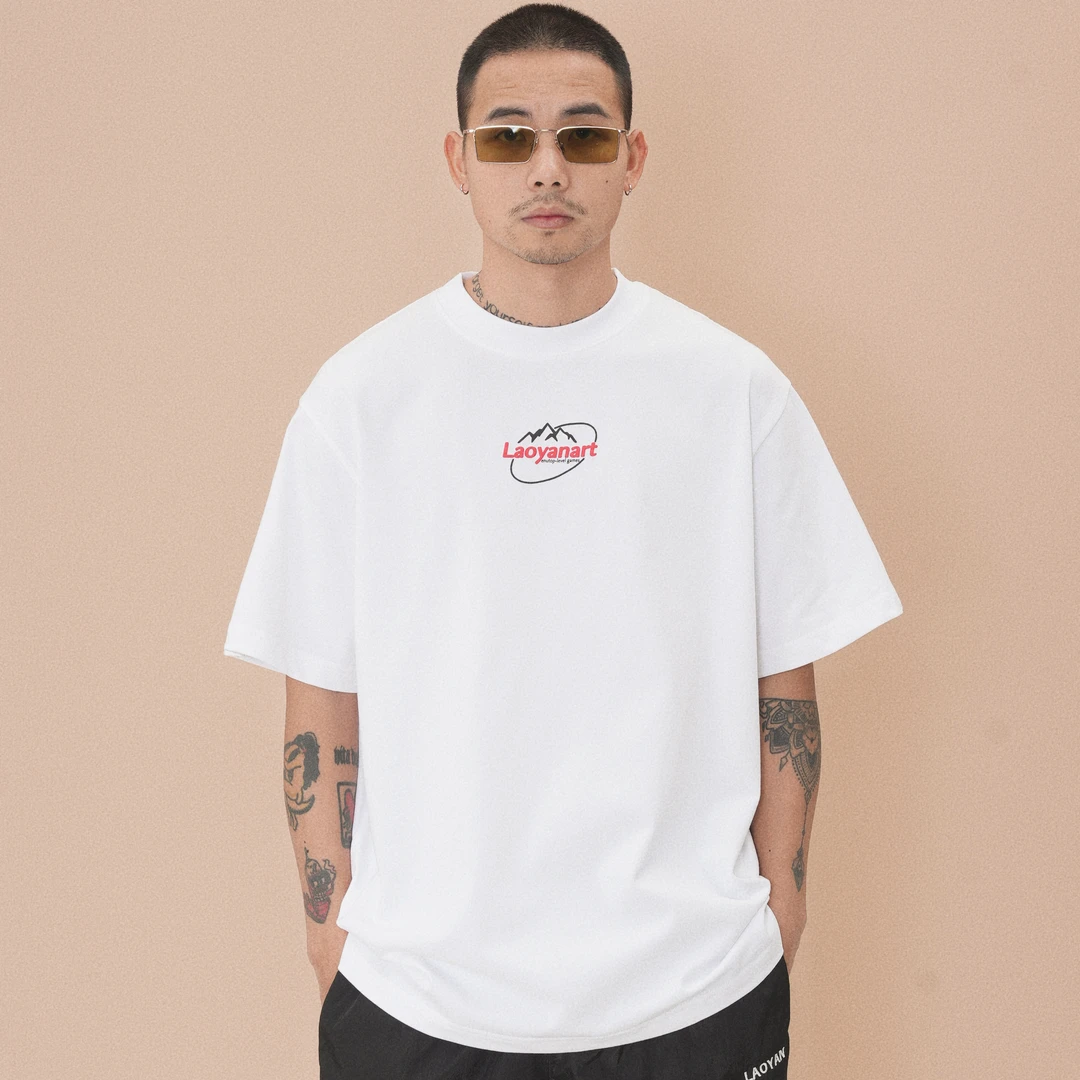 老颜原创300克重磅全棉短袖t恤男女夏季新款简约印花宽松纯棉上衣