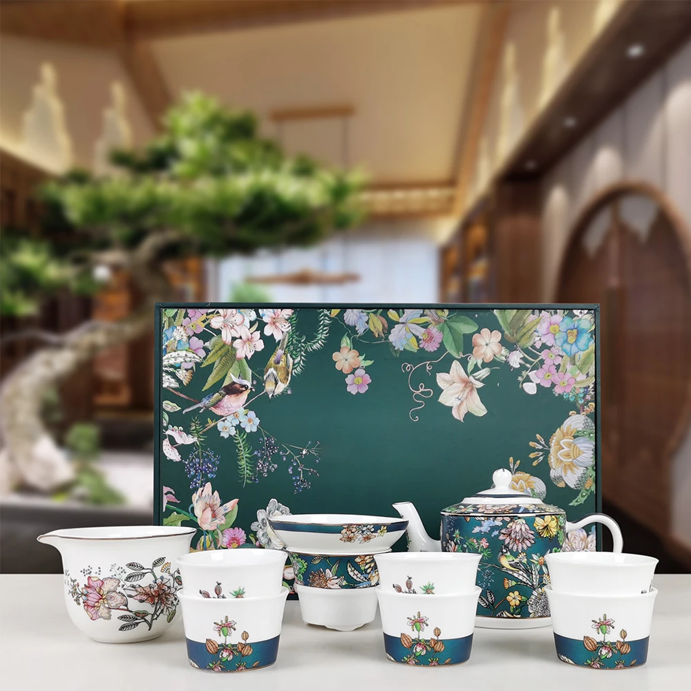 晋瓷国际-绿野仙踪茶具套装陶瓷礼盒装伴手礼高档中式手工家用