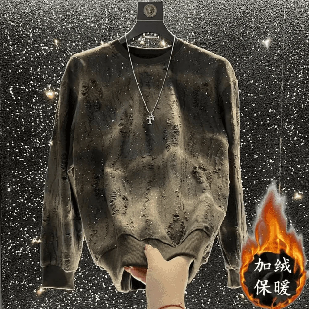 时尚满天星圆领长袖卫衣爆款秋冬款破洞渐变亮片打底衫轻奢高级感