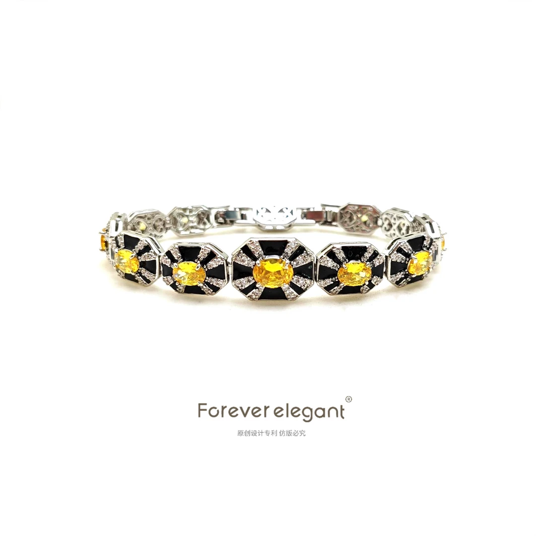 铜合金合成锆石手链 黑色珐琅彩撞色设计酷飒大气手链-永耀的光芒