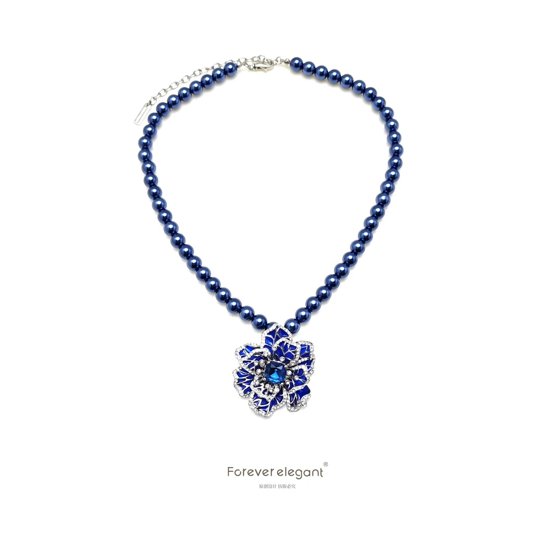 铜合金合成锆石项链 蓝色时尚多层小众气质精致优雅项链-锦绣繁花