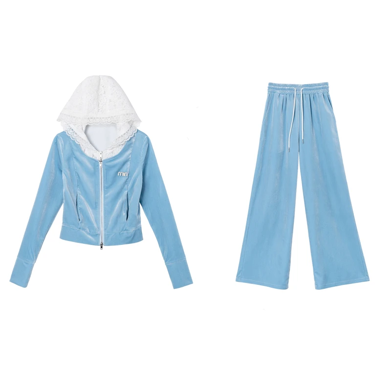 「赛里木湖」时尚轻奢洋气设计师气质休闲高定秋冬加绒套装