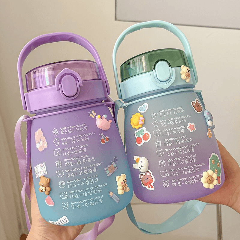 夏季大容量水杯女生运动水壶便携吸管磨砂杯网红大肚杯渐变色儿童