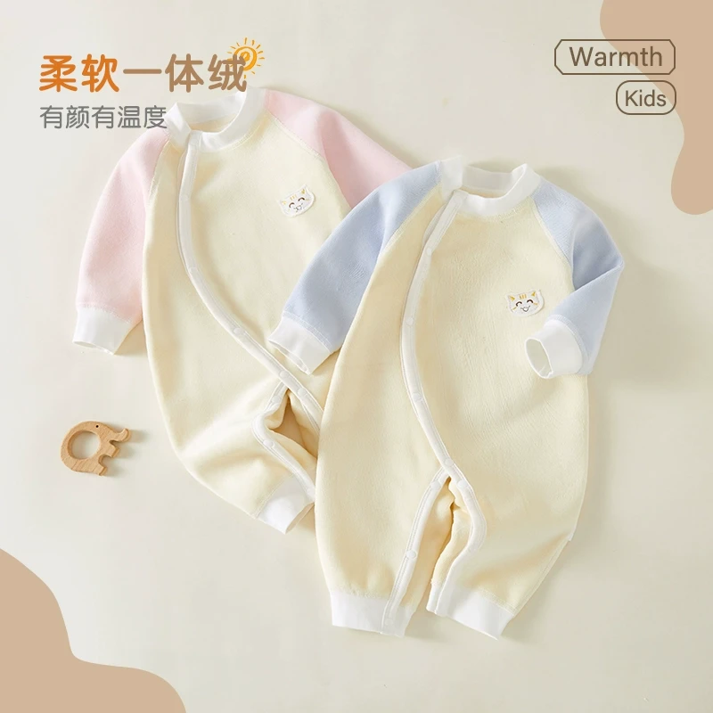 婴儿连体衣冬季新生儿衣服加绒保暖打底外出服宝宝室内哈衣爬爬服