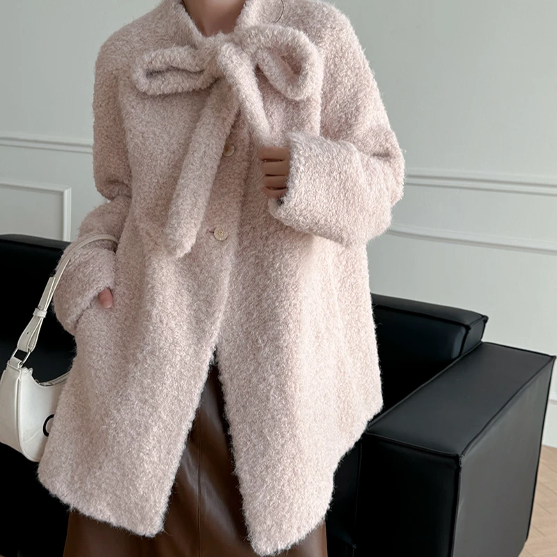 蝴蝶结年轻可爱羊剪绒大衣外套5051