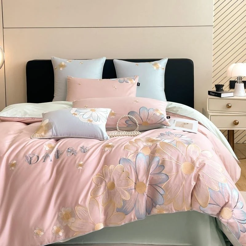 （伊甸园-粉）全棉刺绣四件套床上用品