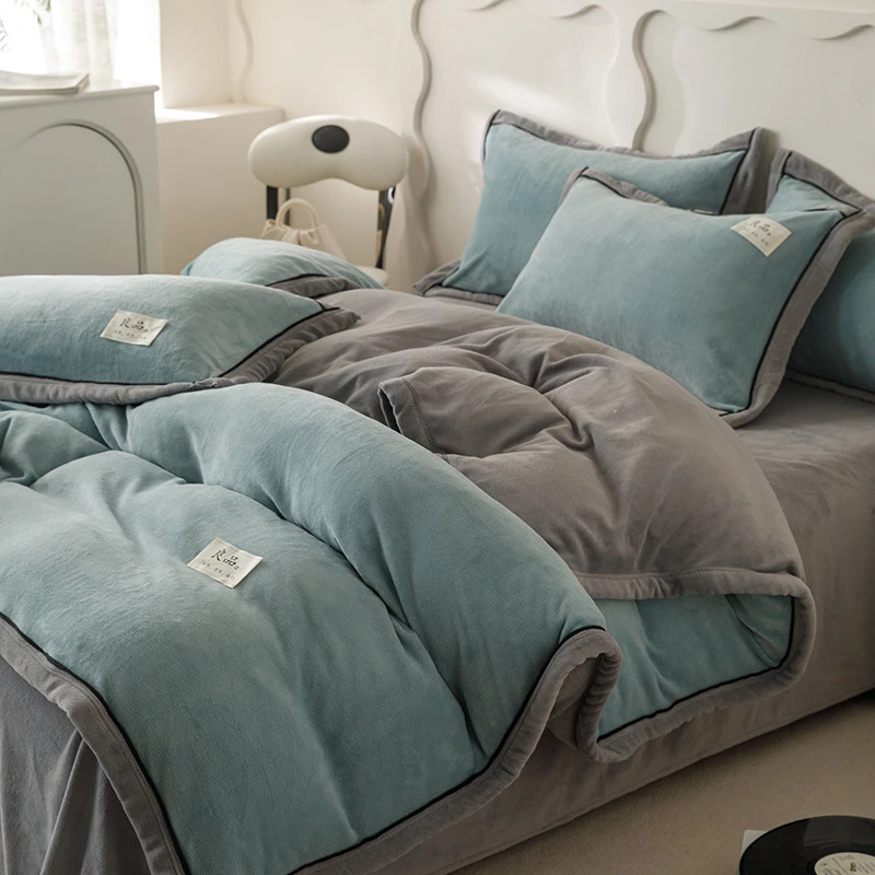 双拼-高克重加绒加厚刺绣牛奶绒四件套加厚保暖秋冬四件套