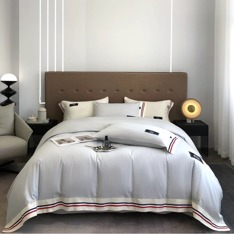 （TB时尚生活-灰）全棉轻奢绣花四件套床上用品