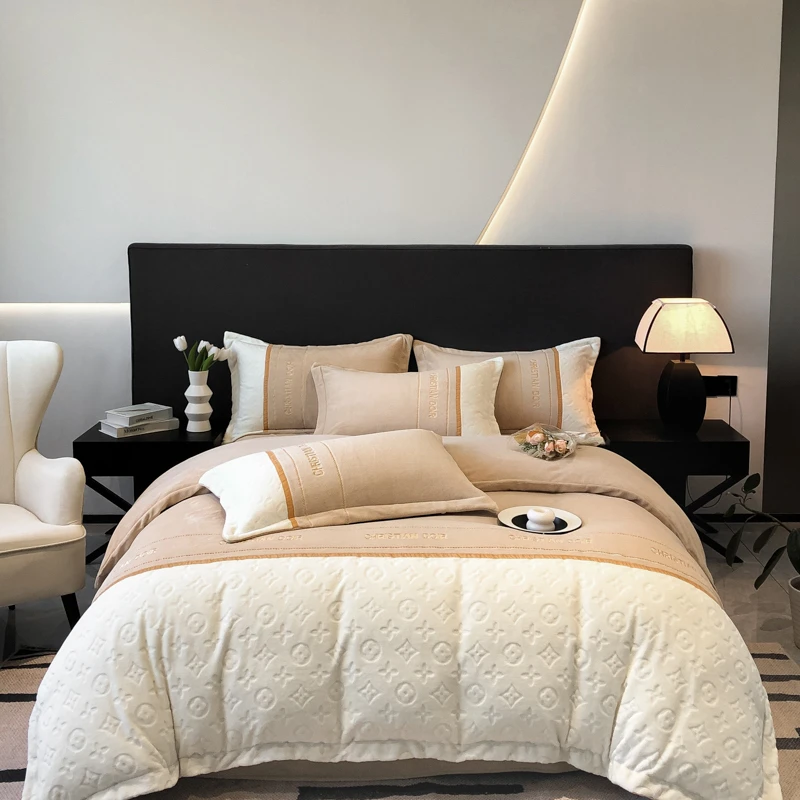 路易-高克重加绒加厚刺绣牛奶绒四件套加厚保暖秋冬四件套YH