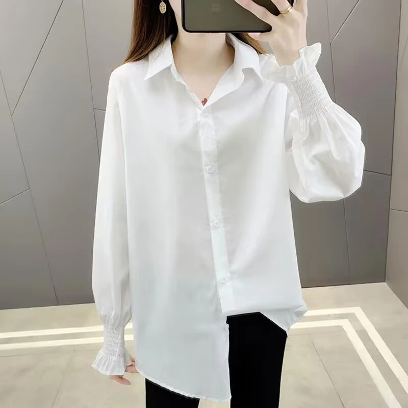2024春秋季新款雪纺衬衣女长袖百搭白色上衣宽松大码打底显瘦衬衫