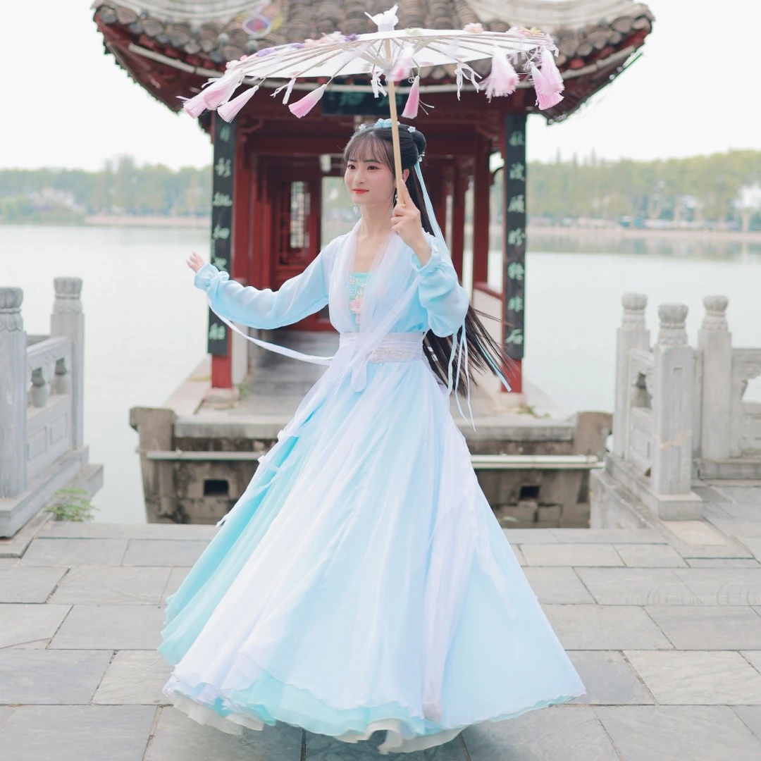 览青系列 超仙气清新雅丽原创古风古装汉服传统服饰