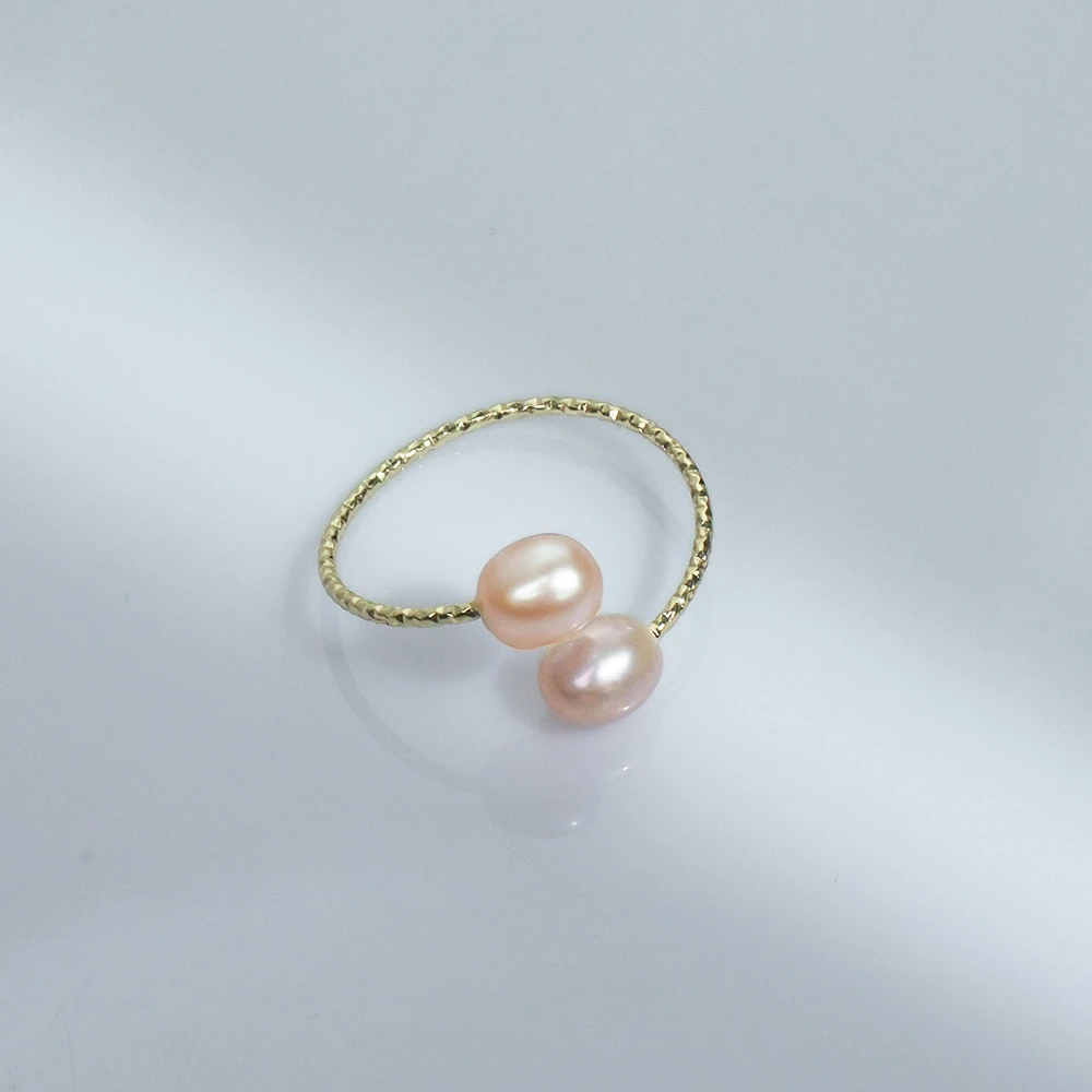 5mm天然淡水珍珠双珠戒指活口彩色珍珠戒指0523