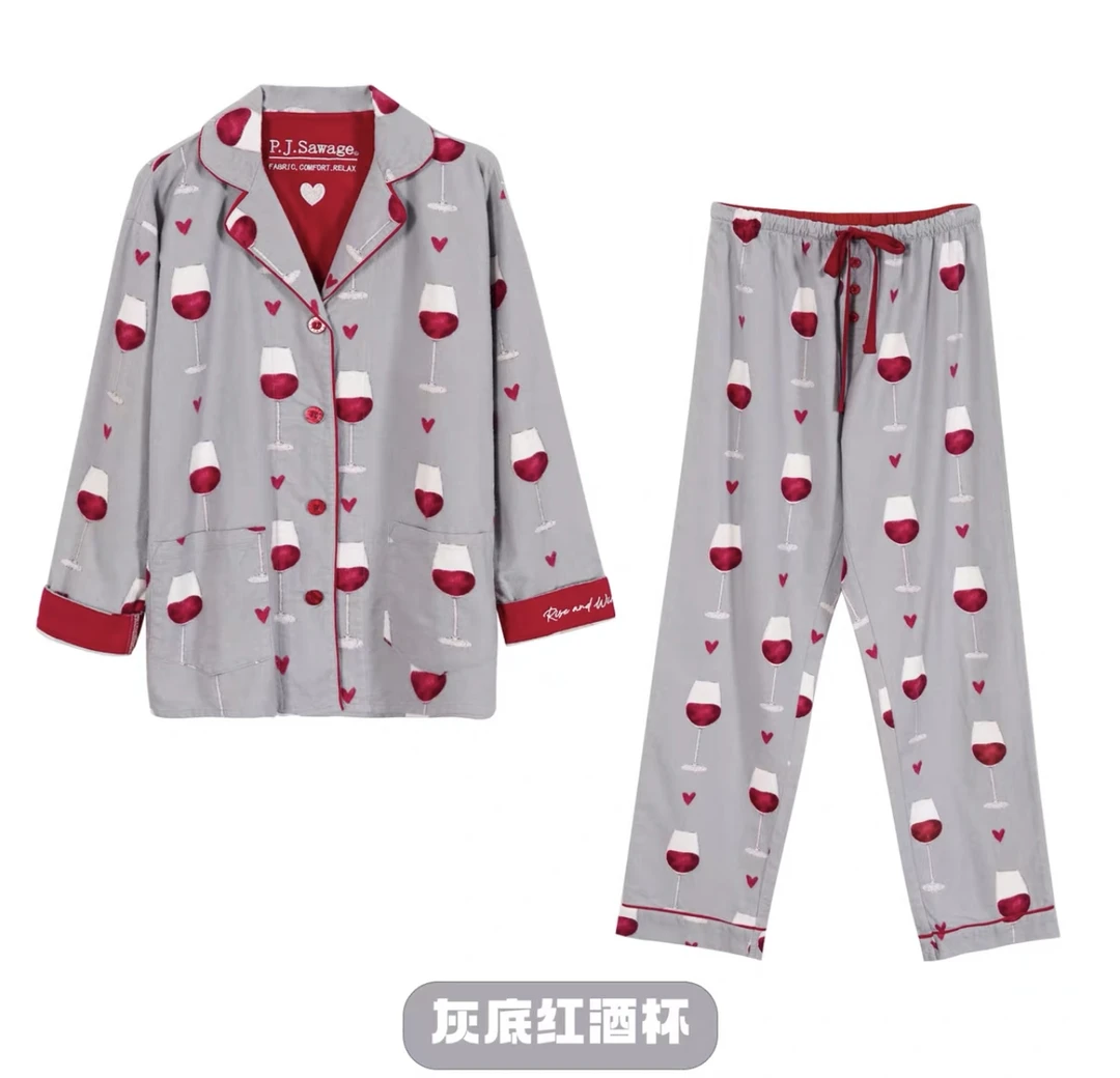 【P.J.S-灰底红酒杯】 小众设计师新款潮牌可外穿保暖睡衣居家服