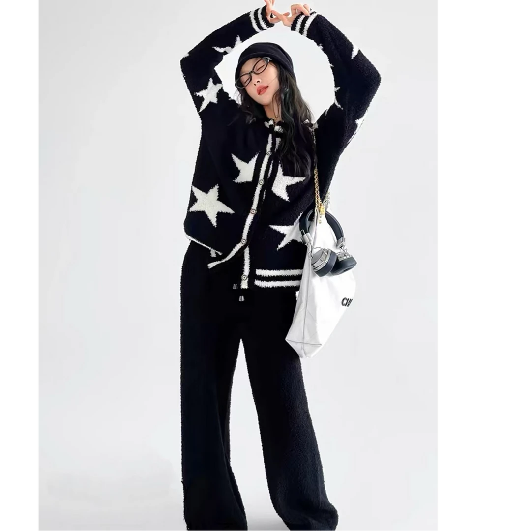 【旧街星空-半边绒】针织半边绒冬季软呼呼保暖宽松家居服套装