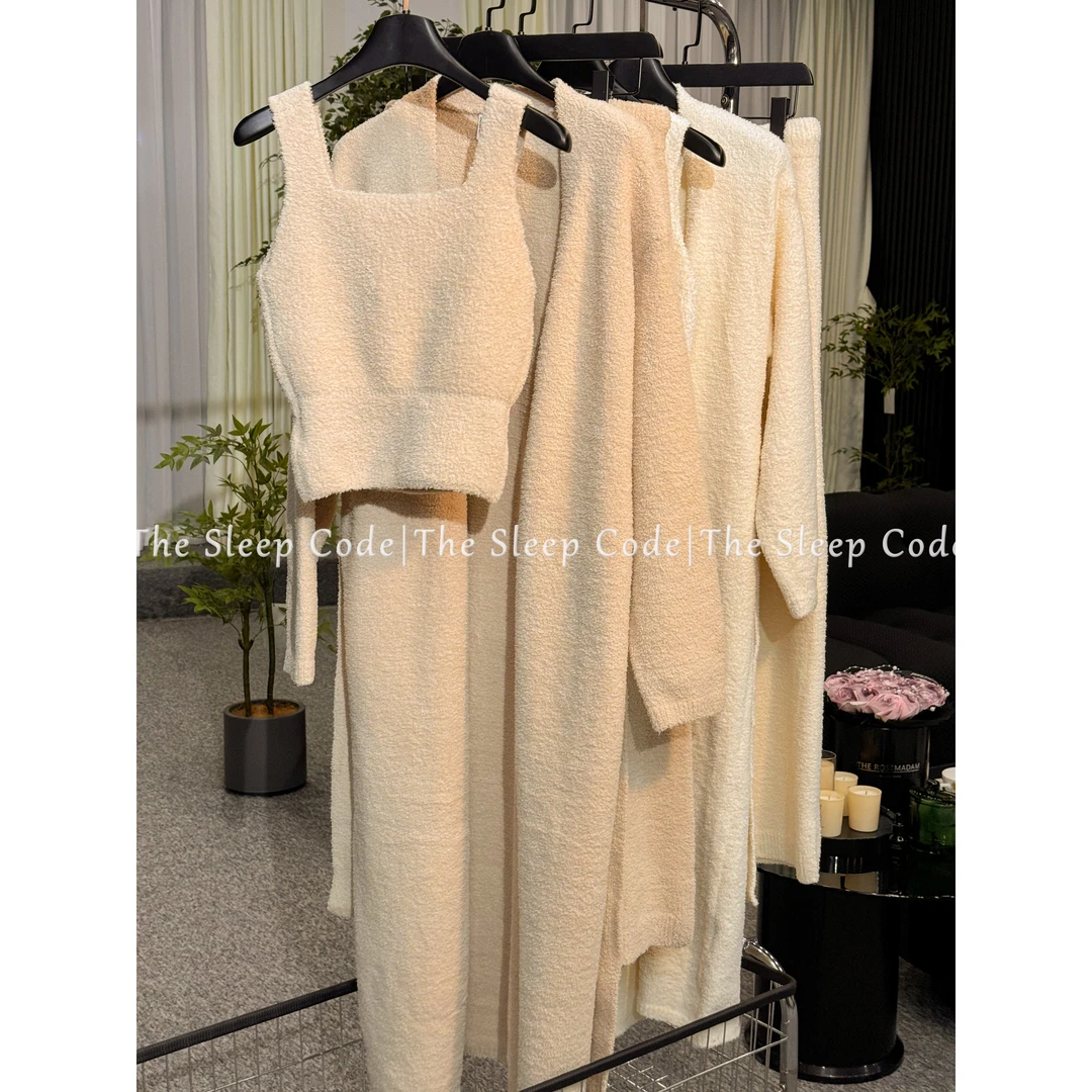 【都市暮光·三件套】 高密半边绒冬季新款宽松家居服套装加长袍