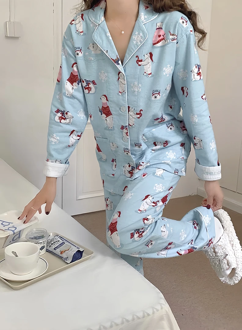 【P.J.S-雪景熊】 小众设计师新款潮牌可外穿保暖睡衣居家服