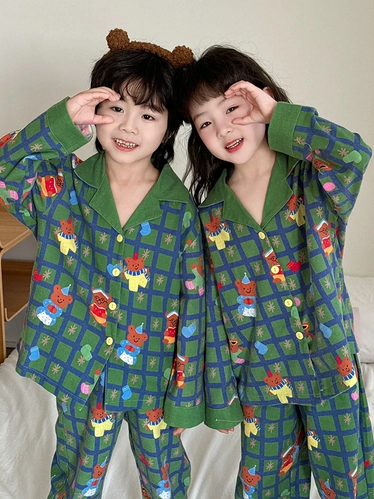 【下雪小熊-儿童款】 2024秋冬新款潮牌长袖纯棉质居家服睡衣