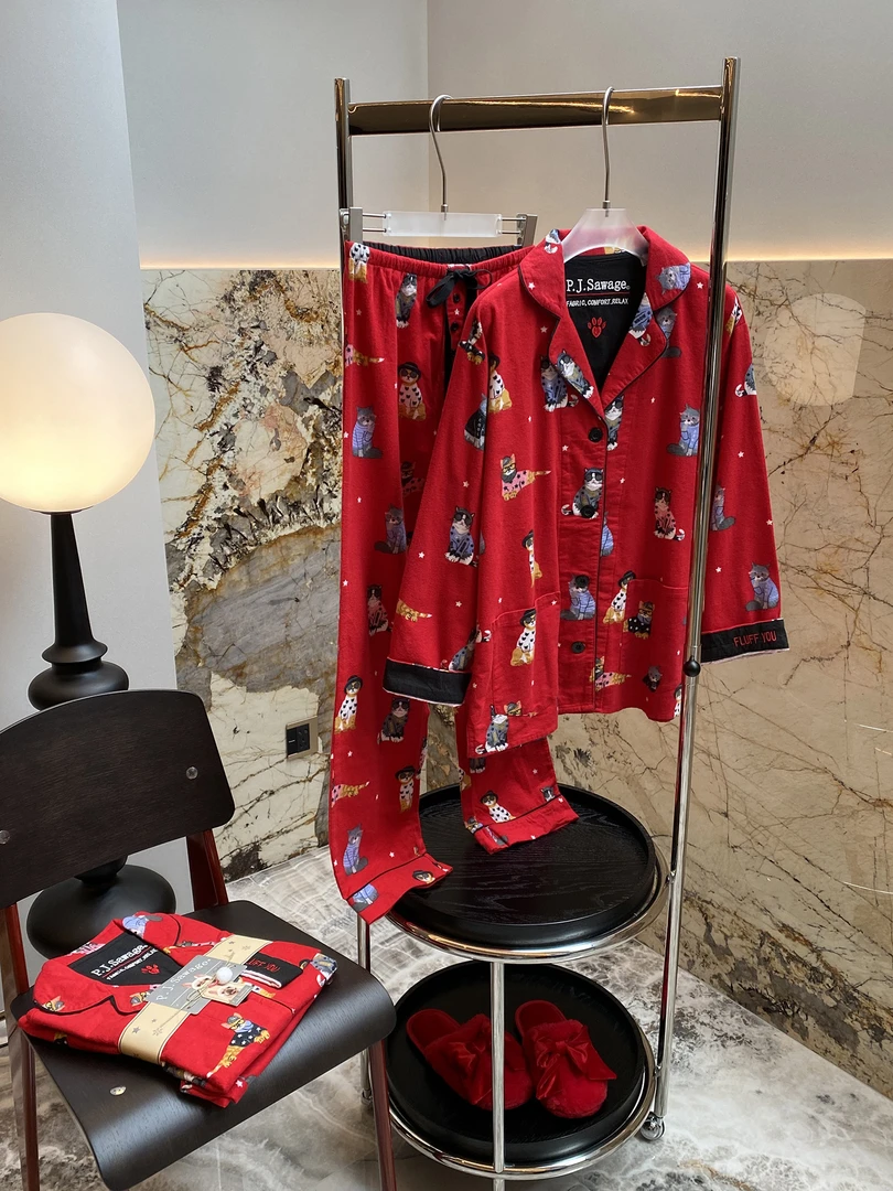 【P.J.S-红底眼镜猫】 小众设计师新款潮牌可外穿保暖睡衣居家服