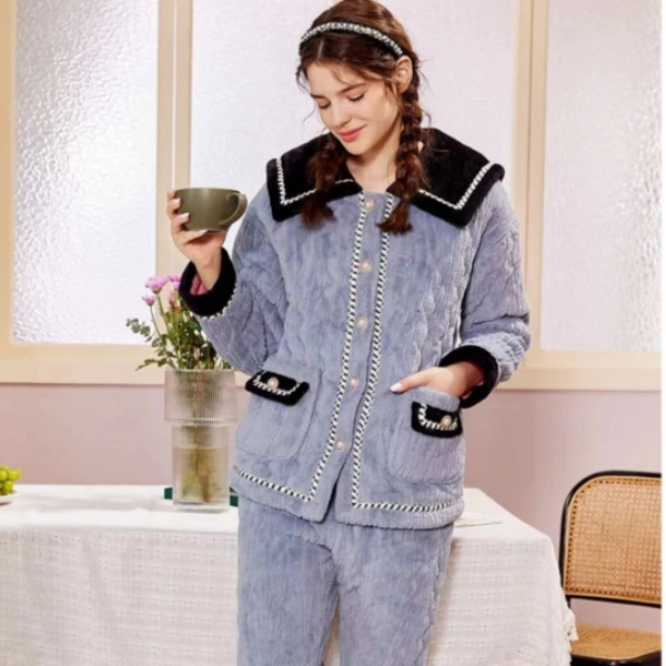 【专柜：588】半恬睡衣女士小香风三层夹棉加绒加厚冬季保暖家居服