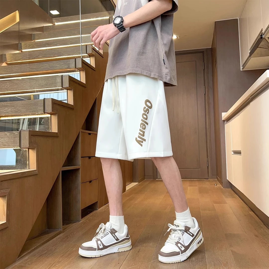 短裤男2025夏季新款港风运动大码百搭发泡印花潮流宽松休闲五分裤