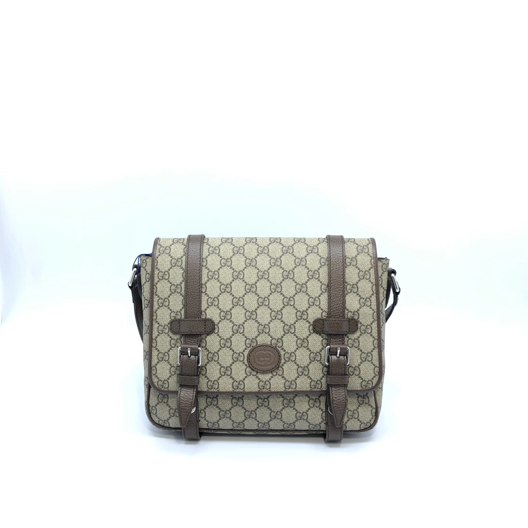 95新 GUCCI/古驰 老花双扣单肩包/3779号男士轻奢时尚经典休闲