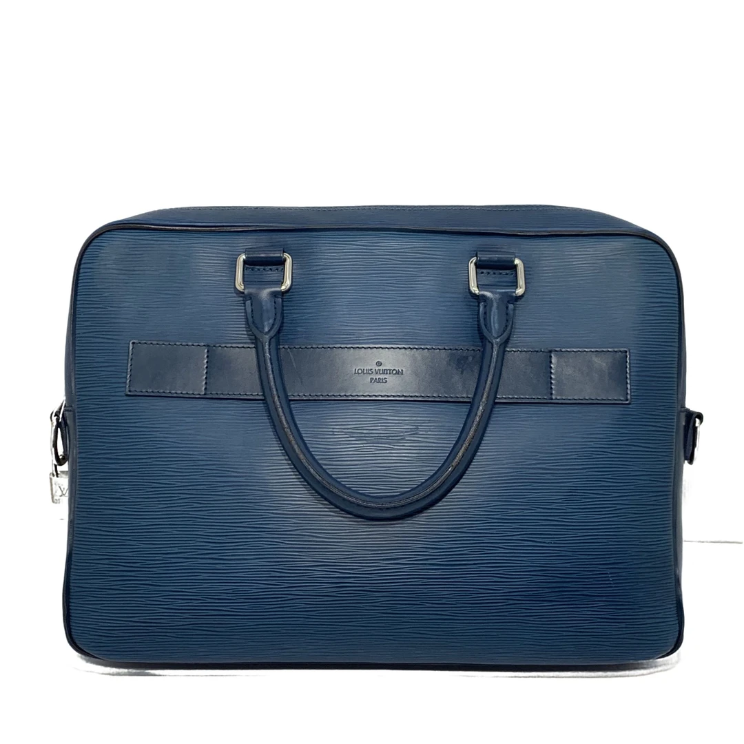 95新 LouisVuitton/路易威登 蓝皮水波纹手提公文包/2382号男士