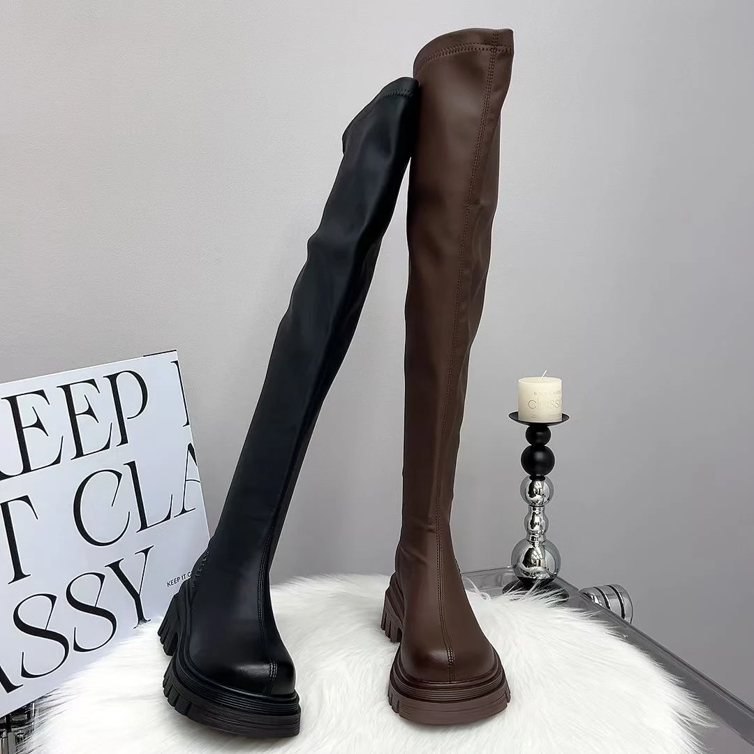 过膝秋冬长筒靴2024长靴新款高筒拉链骑士靴女瘦瘦过膝靴615