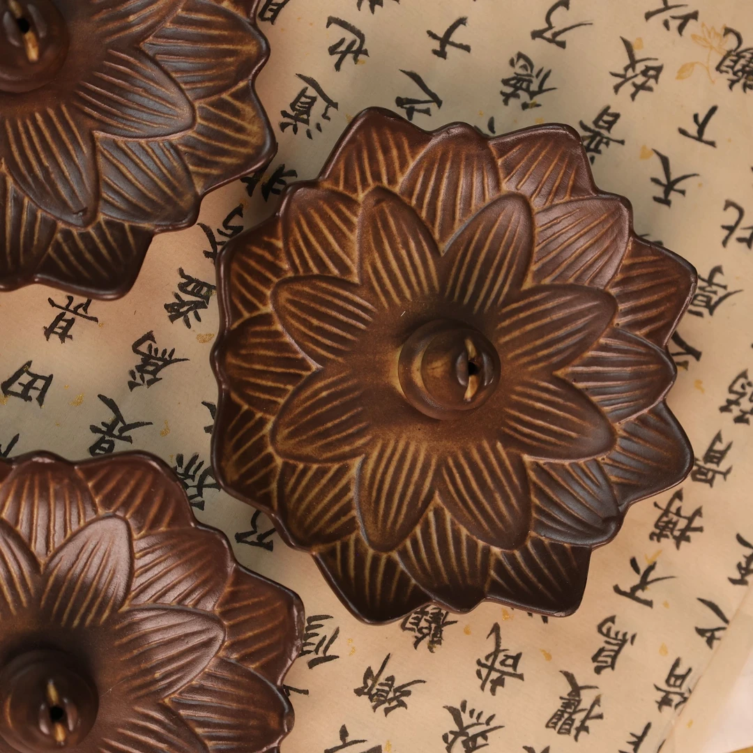 莲花座香插陶瓷香座线香底座禅意香炉卧香炉檀香托插香器家用熏香