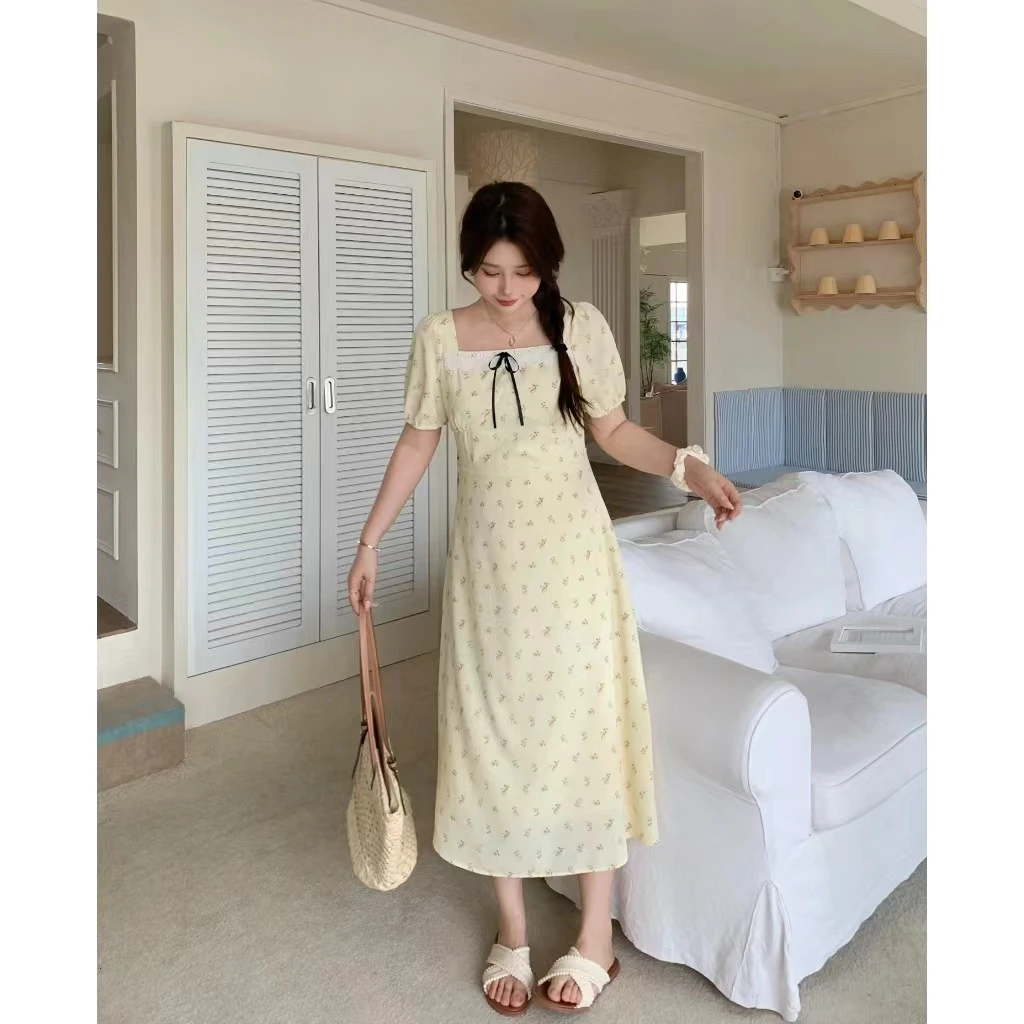 大婉酱微胖定制【梨花茶冻】新款法式温柔气质显瘦碎花裙6193d