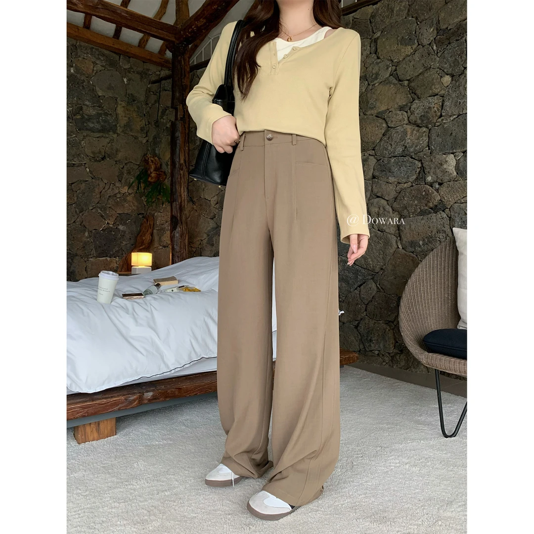 大婉酱微胖定制 韩版百搭休闲裤秋季垂感宽松显瘦直筒阔腿裤5251D