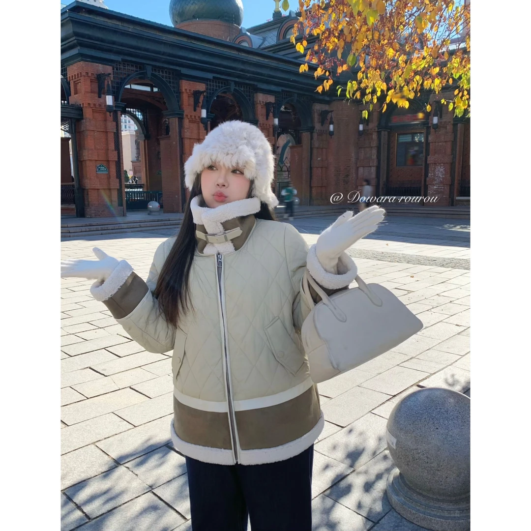 现货大婉酱肉肉微胖定制立领加厚可调节设计感夹棉棉服外套7485D