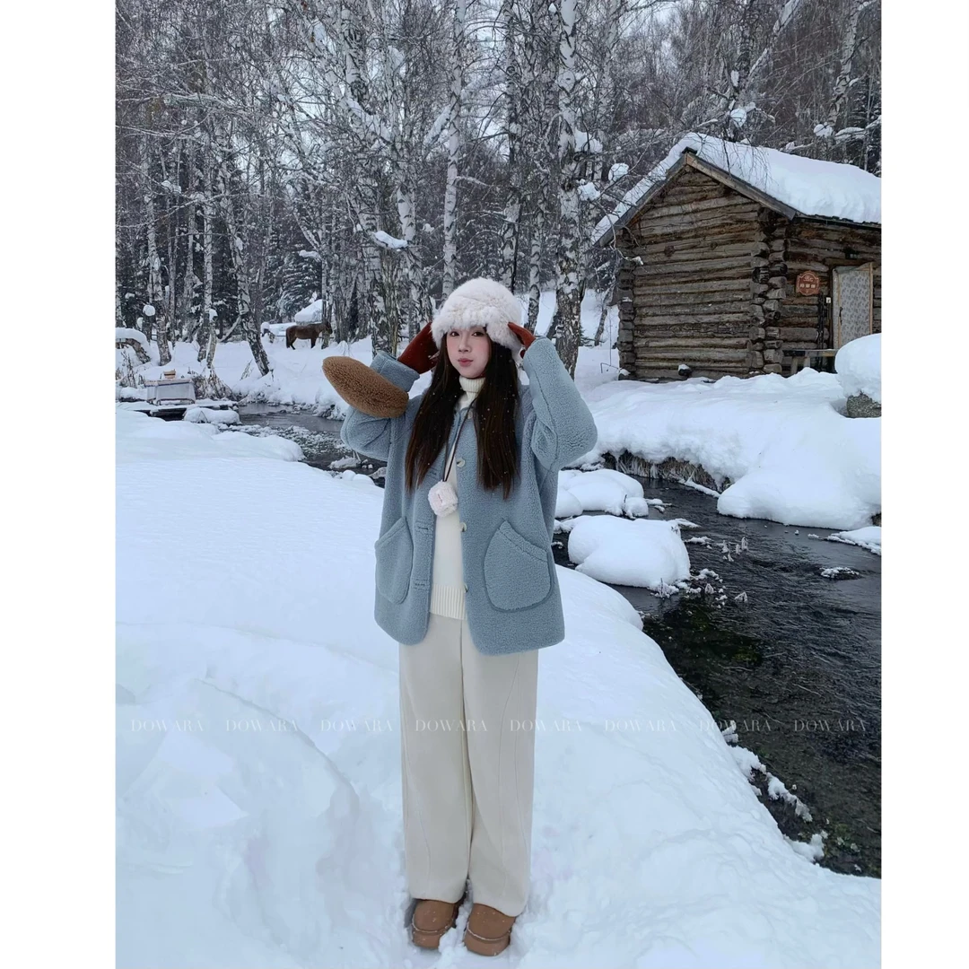 大婉酱肉肉微胖定制宽松复古定制扣摇粒绒设计感保暖外套6442D