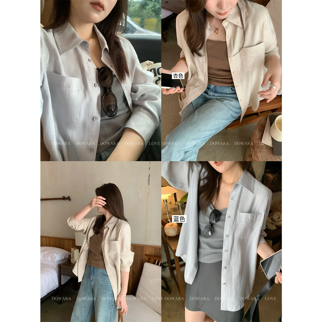 现货4632D大婉酱微胖定制新款衬衫设计感简约长袖防晒韩系衬衫女
