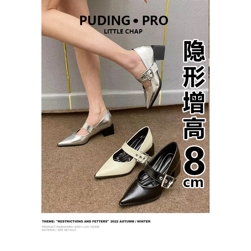 复古尖头包头玛丽珍小皮鞋粗跟鞋子女拜年穿搭秋冬小个子单鞋百搭
