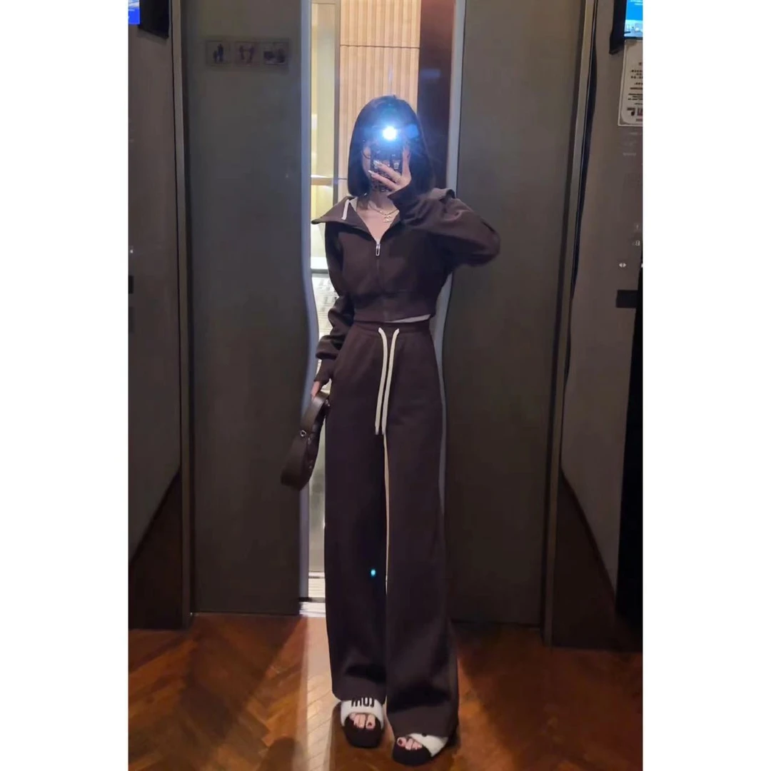 婉婉【休闲日记】连帽开衫外套高腰显瘦休闲裤慵懒风套装