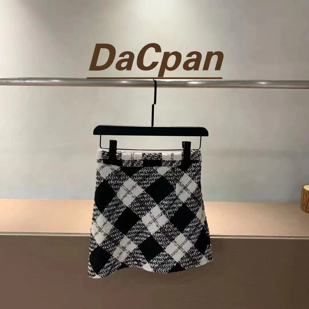 【腿精来了】复古黑白格子短裙 有里衬  23146