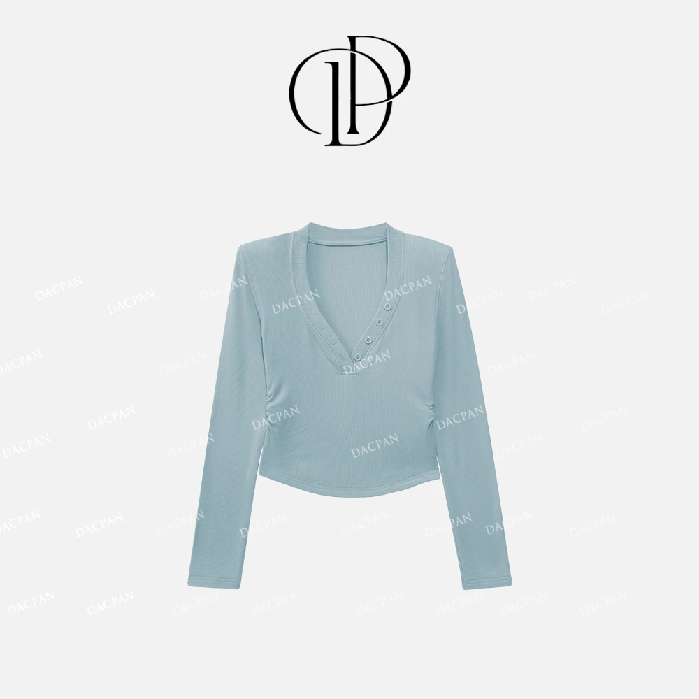 DACPAN-“幸运符号”V领4扣褶皱显瘦上衣 2024/盼•PP  CPA364