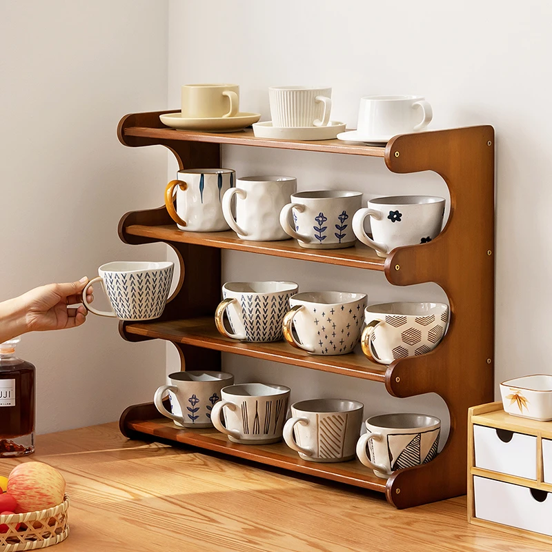 收纳柜子置物柜家用防尘杯架子零食整理架桌面茶具储物多层餐边柜