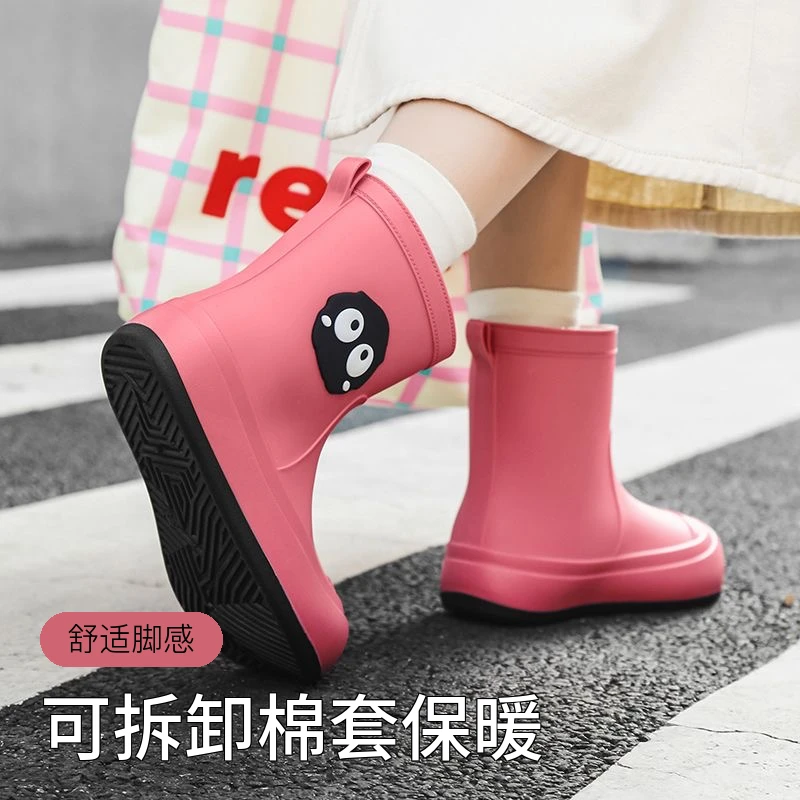 时尚可爱雨鞋女款外穿加绒防滑防水鞋棉靴学生厚底轻便保暖水胶鞋