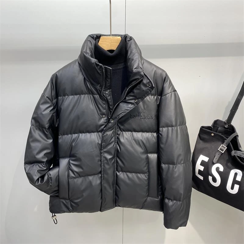 冬季潮牌纯色加厚立领羽绒服男2023新款时尚休闲百搭面包服皮夹克