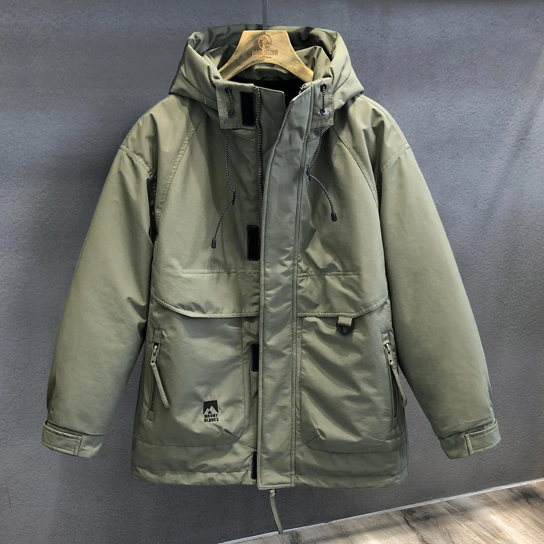 阿美咔叽美式复古90白鸭绒加厚工装羽绒服男士中长款冬季保暖外套