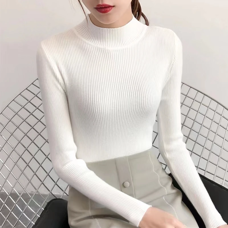 女式毛衣春季新款韩版修身针织打底上衣纯色百搭时尚显瘦套头毛衣