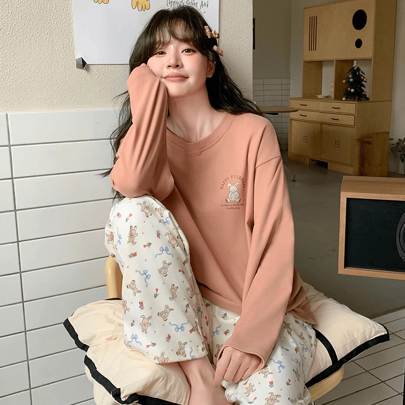 新款德绒加厚睡衣女秋冬季长袖保暖宽松套装休闲可外穿甜美家居服